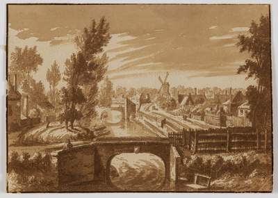 202693 Gezicht vanaf de stadswal te Utrecht op de Westerstroom met twee bruggen en de Westerdijk, uit het zuidoosten.
